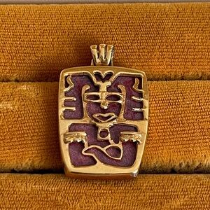 VTG SALVADOR TERAN MARBEL aztec Face Pendant W Signature Mexico 1960s+